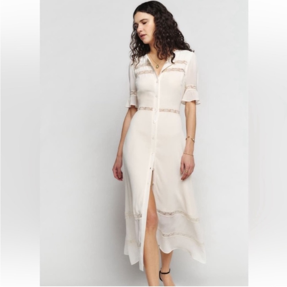 Reformation Woodson Lace Inset Button Front Maxi Dress Size 2